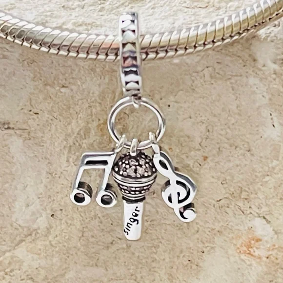 Singer Music Charm, fits Charm Bracelet, S925 Silver, Microphone Charm, Music - Picture 2 of 5